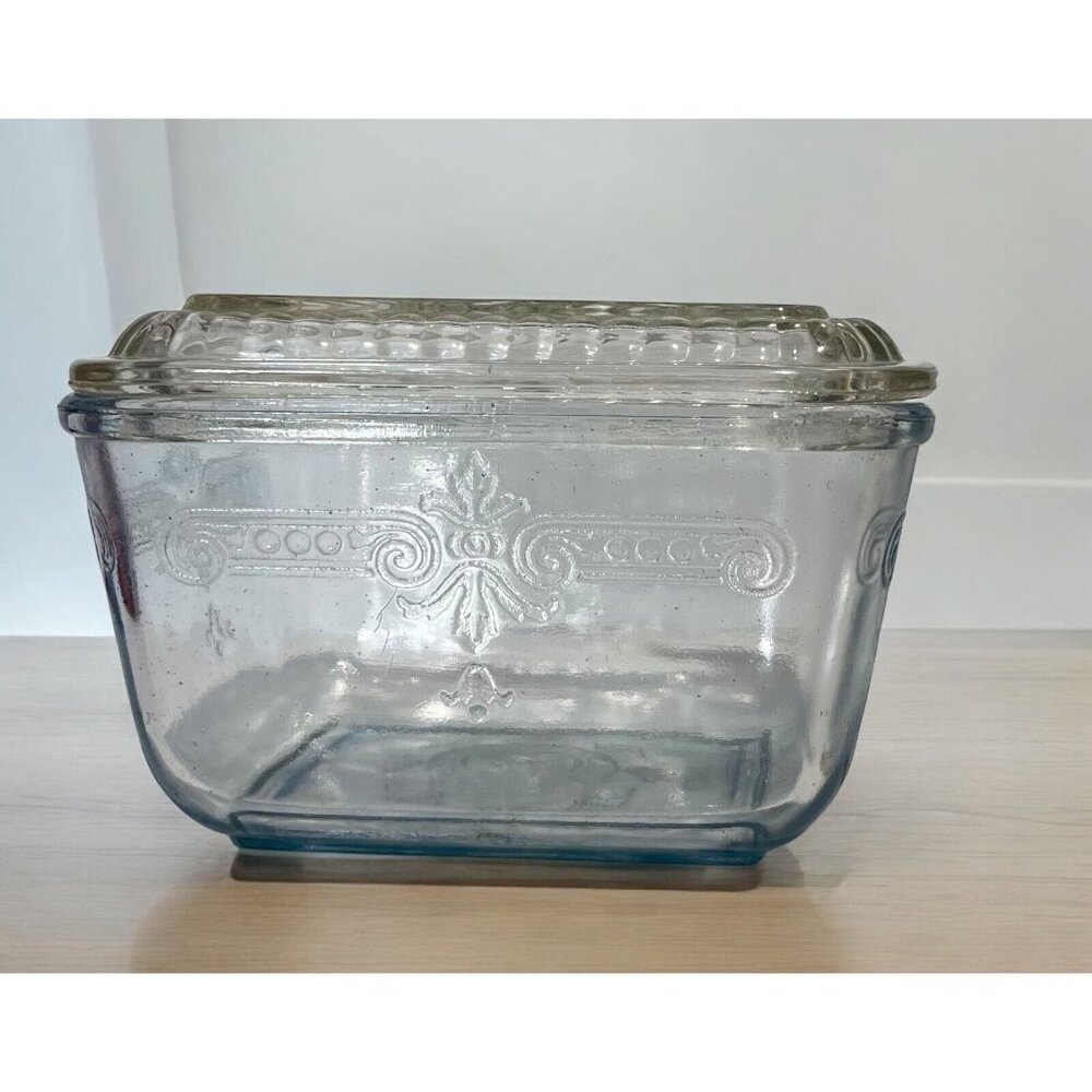 Vintage Fire King Clear Glass Refrigerator Dish - Elegant Retro Storage With Lid